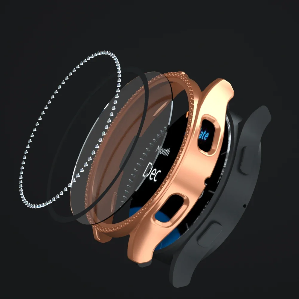 Etui ochronne na ekran Samsung Galaxy Watch 4 5 6 40mm 44mm pokrywa + szkło 2 w 1 błyszcząca diamentowa powłoka zapobiegająca zarysowaniom