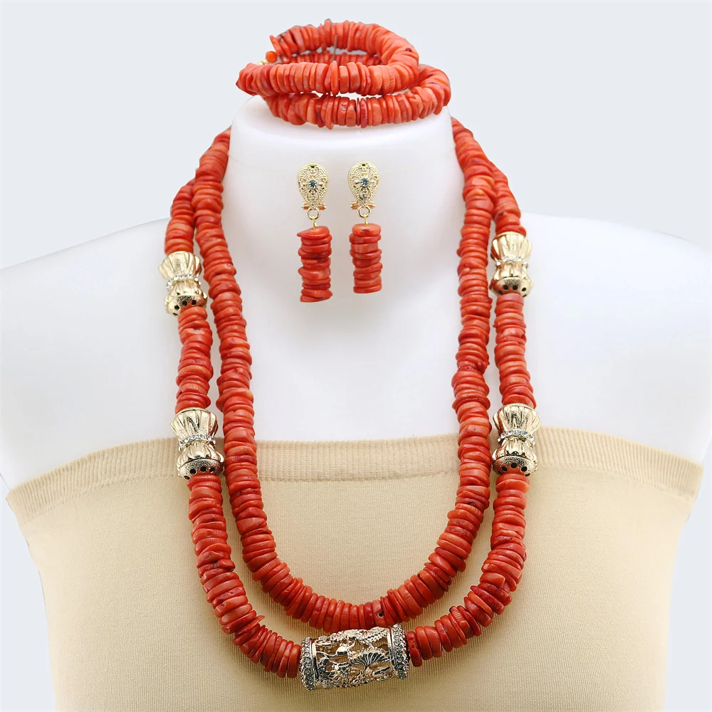 

Natural Coral Jewelry Set Latest Coral Jewelry Sets Luxury African Wedding Bridal Orange Coral Beads Jewelry sets Nigerian Women
