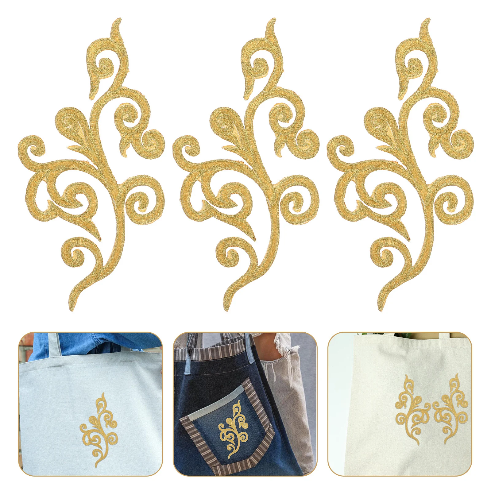 

10pcs Back Glue Embroidery Flower Gold Foil Stickers Iron-On Decorative Scrapbook Diy Craft Wedding Dress Clothes Bags Decor