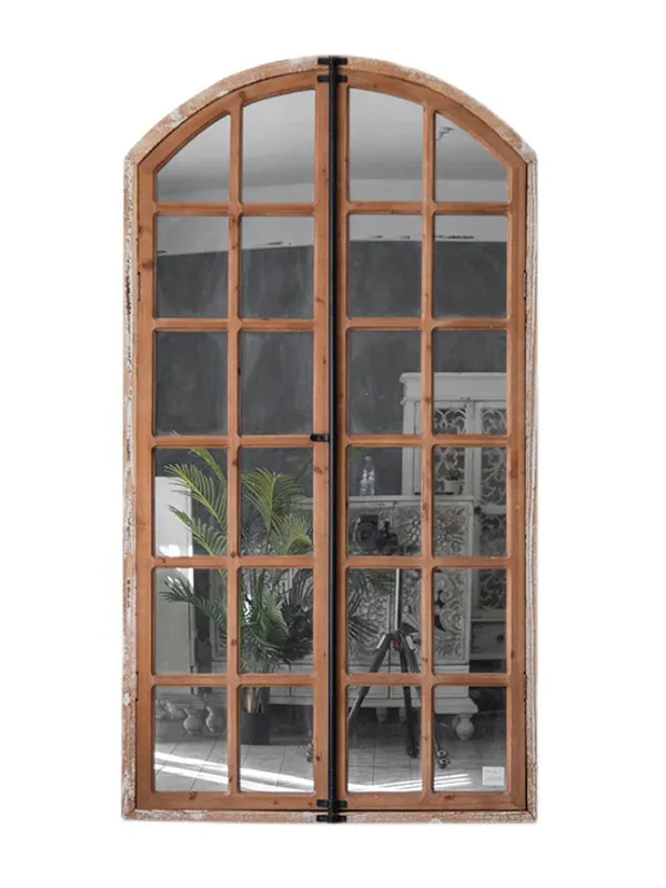 American rural solid wood door panel full-length mirror hanging wall decorative mirror wall hanging creative fake window retro