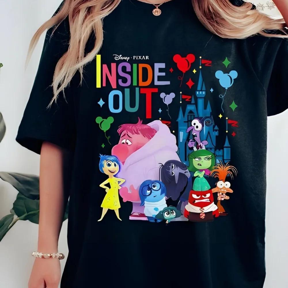 

Женская футболка Disney Inside Out с красочным принтом эмоций, 100% милая модная черная футболка с рисунком JOY с короткими рукавами