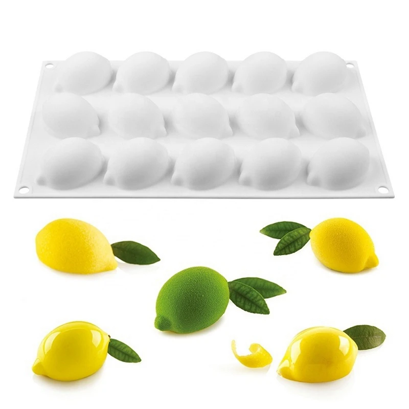 Moule en silicone à 15 cavités en forme de citron, pour brownie, gâteau, mousse, dessert français, outil de décoration