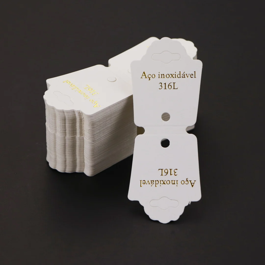 

100PCS Shiny Gold Stamped White Paper Header Cardboard For Chain Necklace 316L Stainless Steel Jewelry Packing Card DIY Supplies