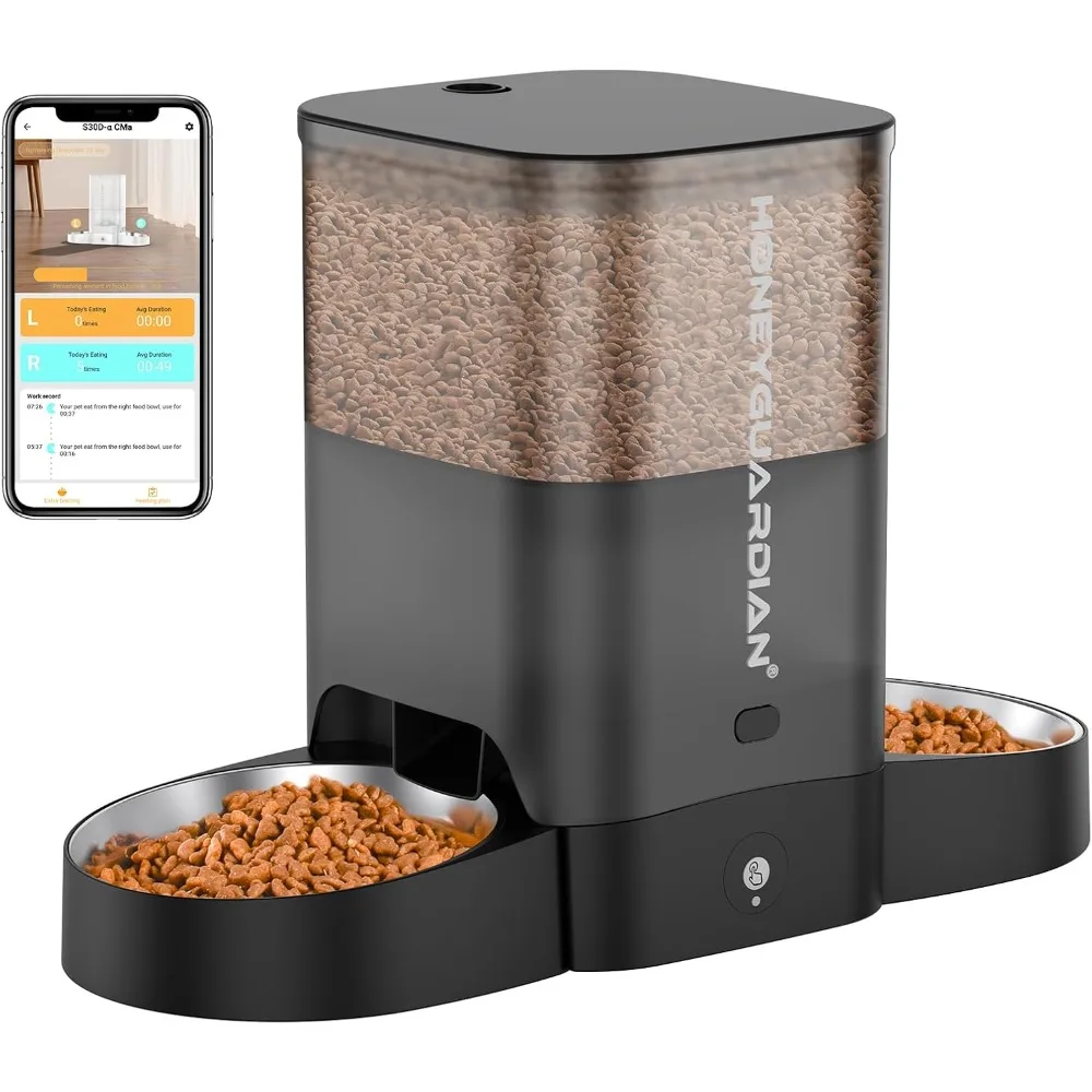 

3.5L Automatic Cat Feeder for Two Cats, 2.4G WiFi Enabled Smart Feed Pet Feeder with Stainless Steel Bowl,APP Control Dispenser