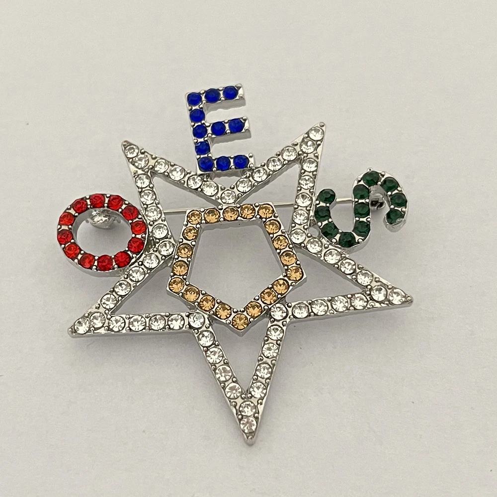 Nuevo La orden de la estrella oriental pegatina personalizada Metal Color plata Pin perla Rhinestone estrella VOTE OES broche estrella Pin joyería
