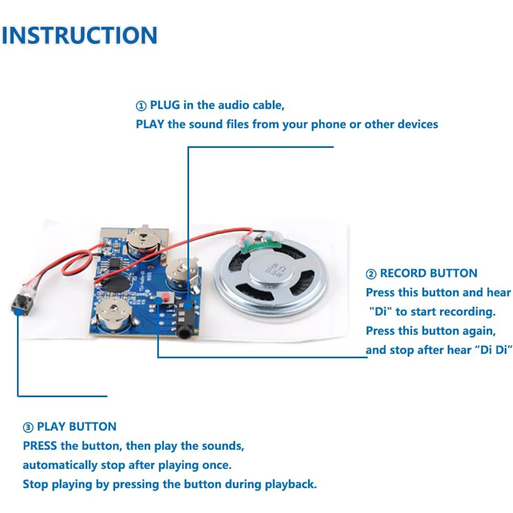 120 Seconds Sound Recordable Module MP3 Music Player Kit Button Control Voice Message Recording for DIY Music Box Greeting Cards