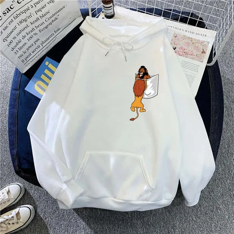 Cartoon Trendy Lion King Hoodie Women's Printed Simba Spring Autumn Pocket Oversized Hoodie Women's Winter Kawaii Costume