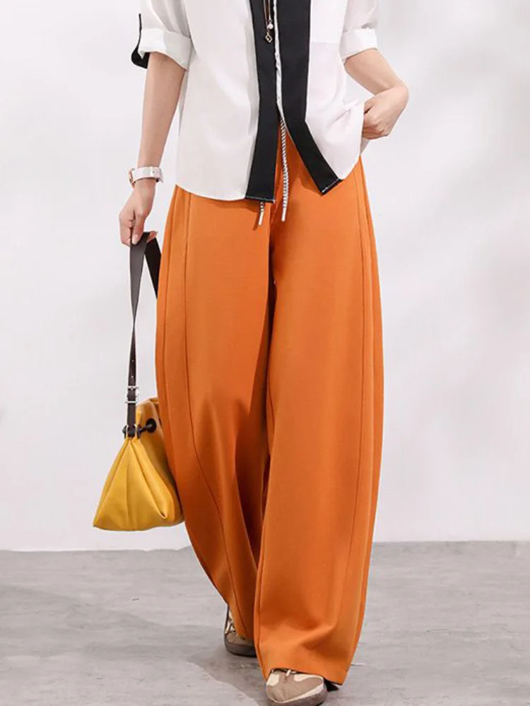 Baggy Lace-Up Wide Leg Sweat Pants Women's Casual Korean Fashion Pantalones Drawstring Elastic Loose Sports Trousers Spodnie