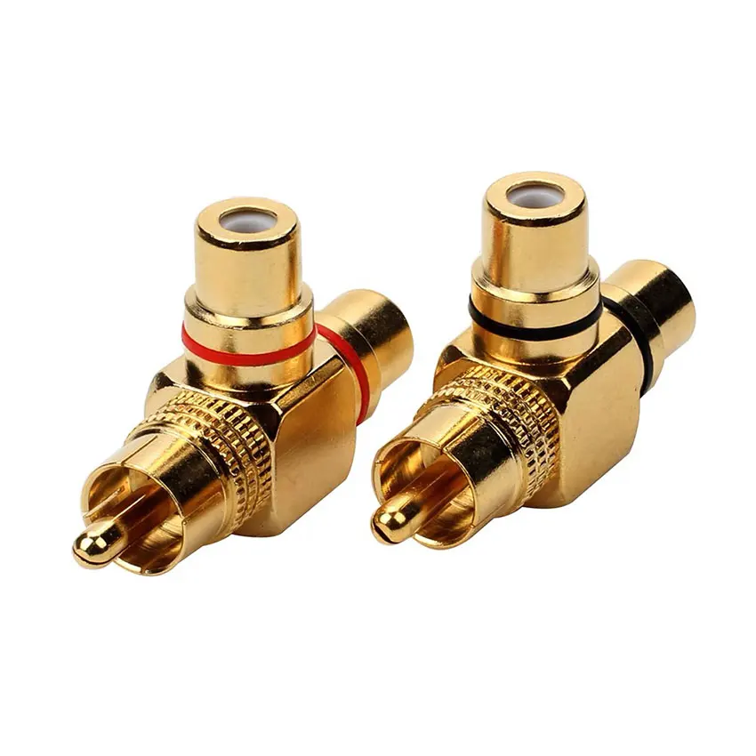 Gold Plated RCA T‑Type Splitter Adapter, RCA Male to Dual Female 1 to 2 AV Audio Connector