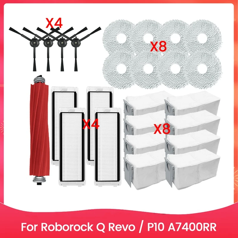 

MAKE 25PCS-Vacuum-Brush-Dust-Bag-Filter-And-Mop-Cloth-Set-For-Roborock-Q-Revo-P10-A7400RR-Vacuum-Cleaner-Replacement-Parts