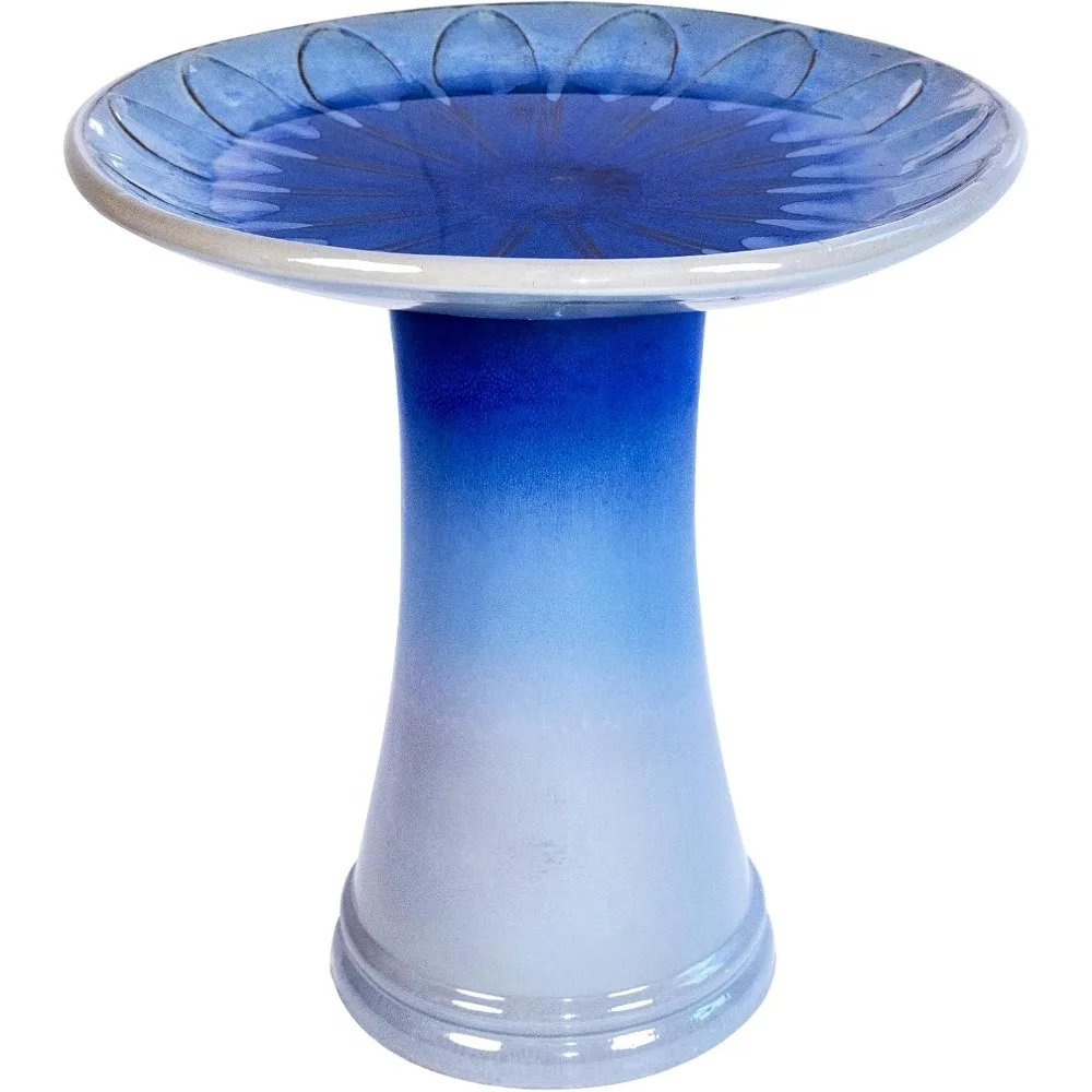 

Ceramic Bird Bath for Outdoors, 18 H Birdbath Tool-Free Assembly, Hand-Glazed Earthenware with Non-Slip Bowl