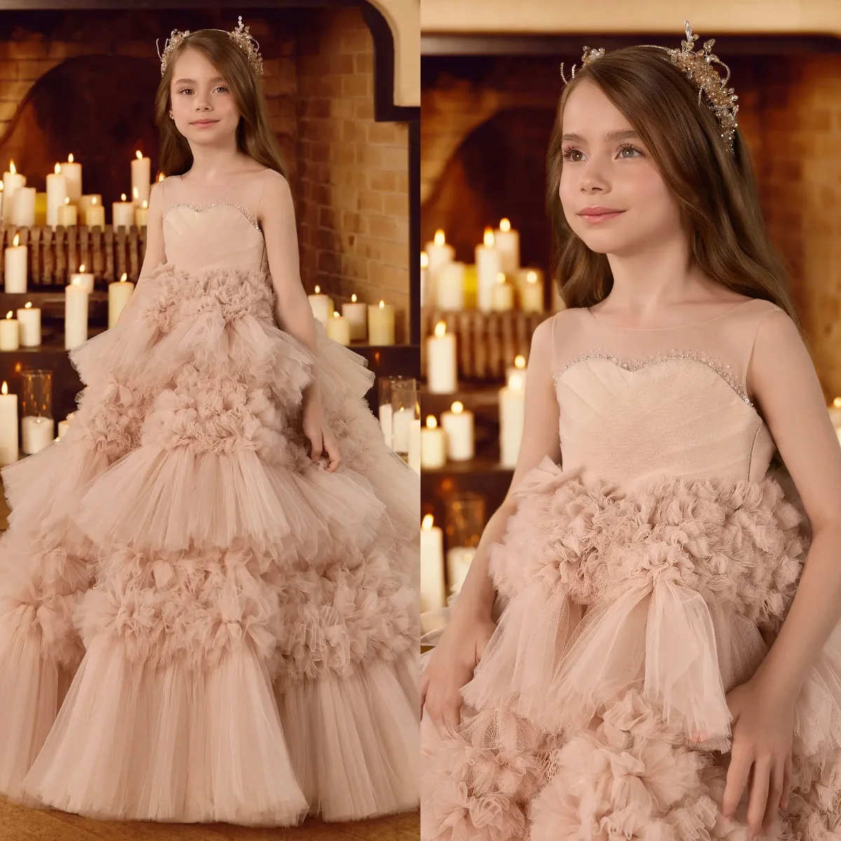 

Blush Pink Flower Girl Dress for Wedding Party Ruffles Lovely First Communion Dress Litter Princess Birthday Gowns Customized