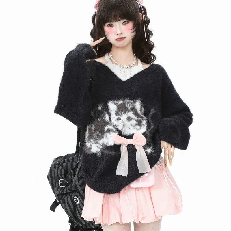 Subculture Y2K Kawaii Sweaters Women Sweater Long Sleeve Pullovers Casual Style Kawaii Sweet Pullover Spring Autumn Wonter Tops