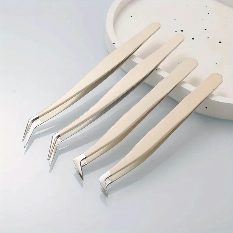1/4 stücke Edelstahl Falsche Wimpern Pinzette Hohe Präzision Clip Verlängerung Pinzette Geeignet Für Anfänger Make-Up-Tools