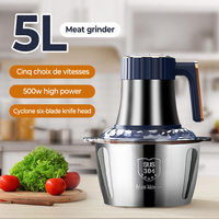 500W 5L Electric Meat Grinder, 40000RPM Food Chopper & Vegetable Slicer, Stainless Steel Multi-Function Processor with 5 Speeds