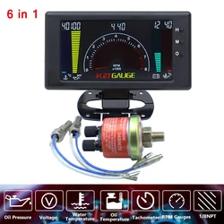 custom 6 In 1 LCD Car Digital Gauge Oil Pressure Voltage Water Temperature Oil Temperature Tachometer Gauge RPM 8-18V for Truck