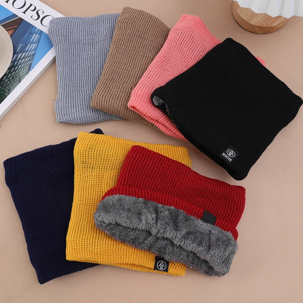Solide Winter Plüsch Schalldämpfer Woolen Stricken für Frauen Fleece Ring Bandana Schal Halswärmer Buff Dicke Kaschmir Stirnband Ski Maske – Detail 8