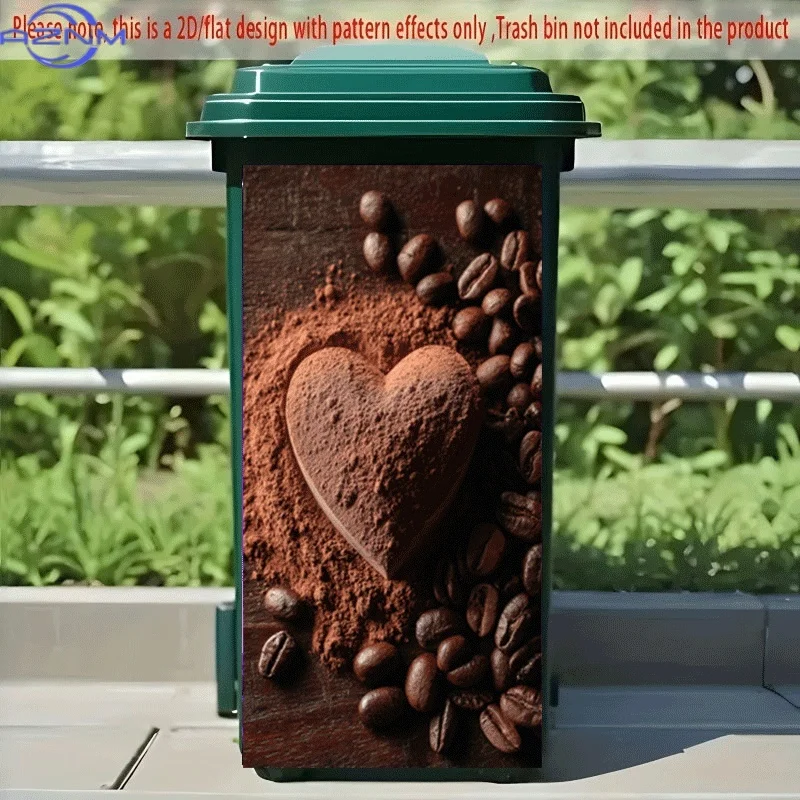 PC 2D Flat Self-Adhesive Trash Can Sticker, The Romantic Encounter of Cocoa And Coffee, Decorative Sticker, Creative Trash Can