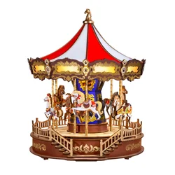 ROKR Carousel Music Box 3D Wooden Puzzle With LED Lights Gear Model Building Construction Craft Kits Xmas Gifts for Adult