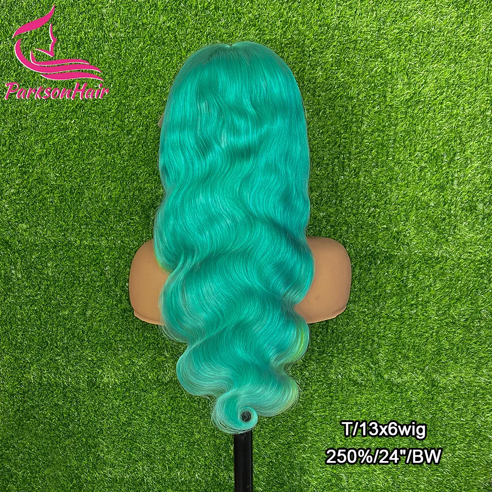 민트 그린 바디 웨이브 글루리스 인모 가발 5x5 레이스 클로저 가발 브라질산 생머리 블론드 컬러 레이스 프론트 가발 바로 착용 가능