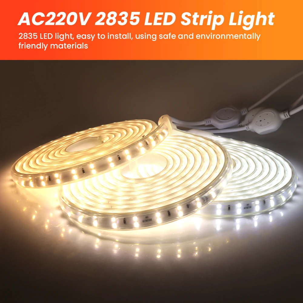 Double-row LED Strip Light 220V Flexible LED Tape SMD 2835 High Brightness 120LEDs/m Waterproof LED Light with EU Switch Plug