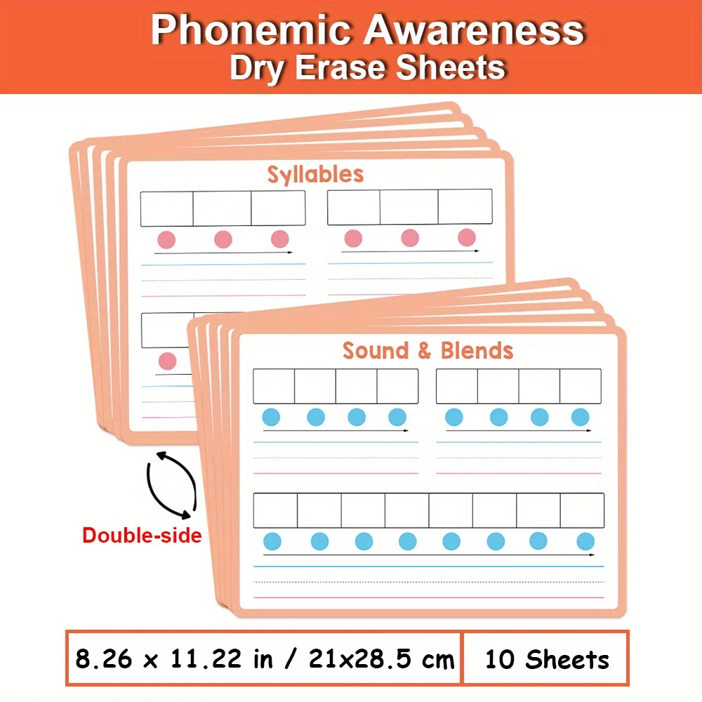 

Phonemic Awareness Dry Erase Sheets English Phonics Learning Syllables Practice Preschool Homeschooling Supplies, 10 Sheets Pack