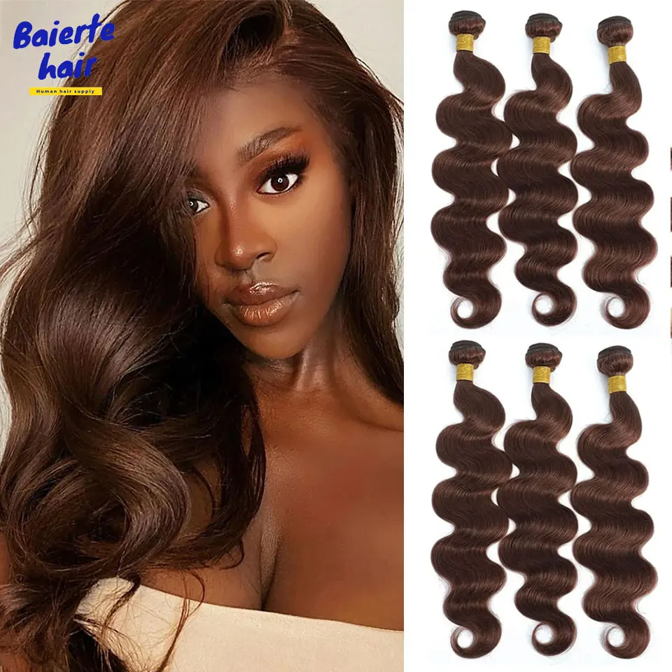 #4 Brazilian Body Wave Hair Bundles Chocolate Brown Remy Human Hair Extension For Women 12A 10--30 Body Wave Human Hair Bundles