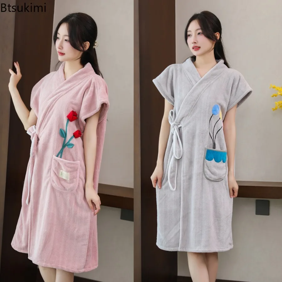 Wearable Bath Towel Bathrobe Women's Homewear Absorbent Quick-drying Comfortable Casual Soft Breathable Loose Nightgown Ladies