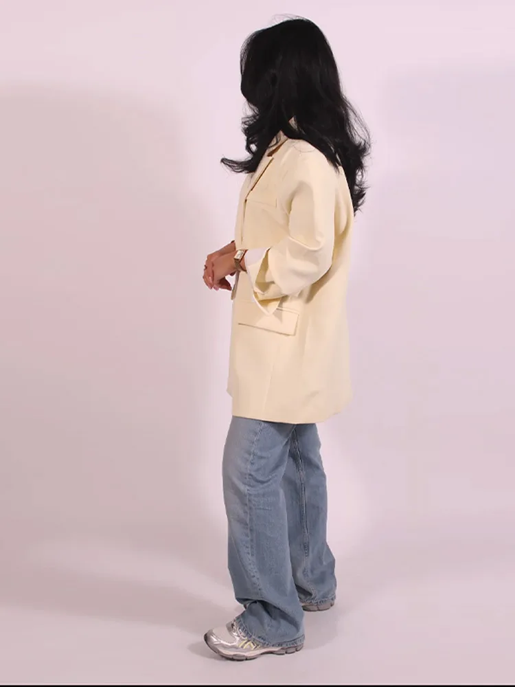 

Новый осенний полосатый костюм для женщин, пальто большого размера на пуговицах с v-образным вырезом, повседневные куртки с длинными рукавами, прямые свободные топы, верхняя одежда