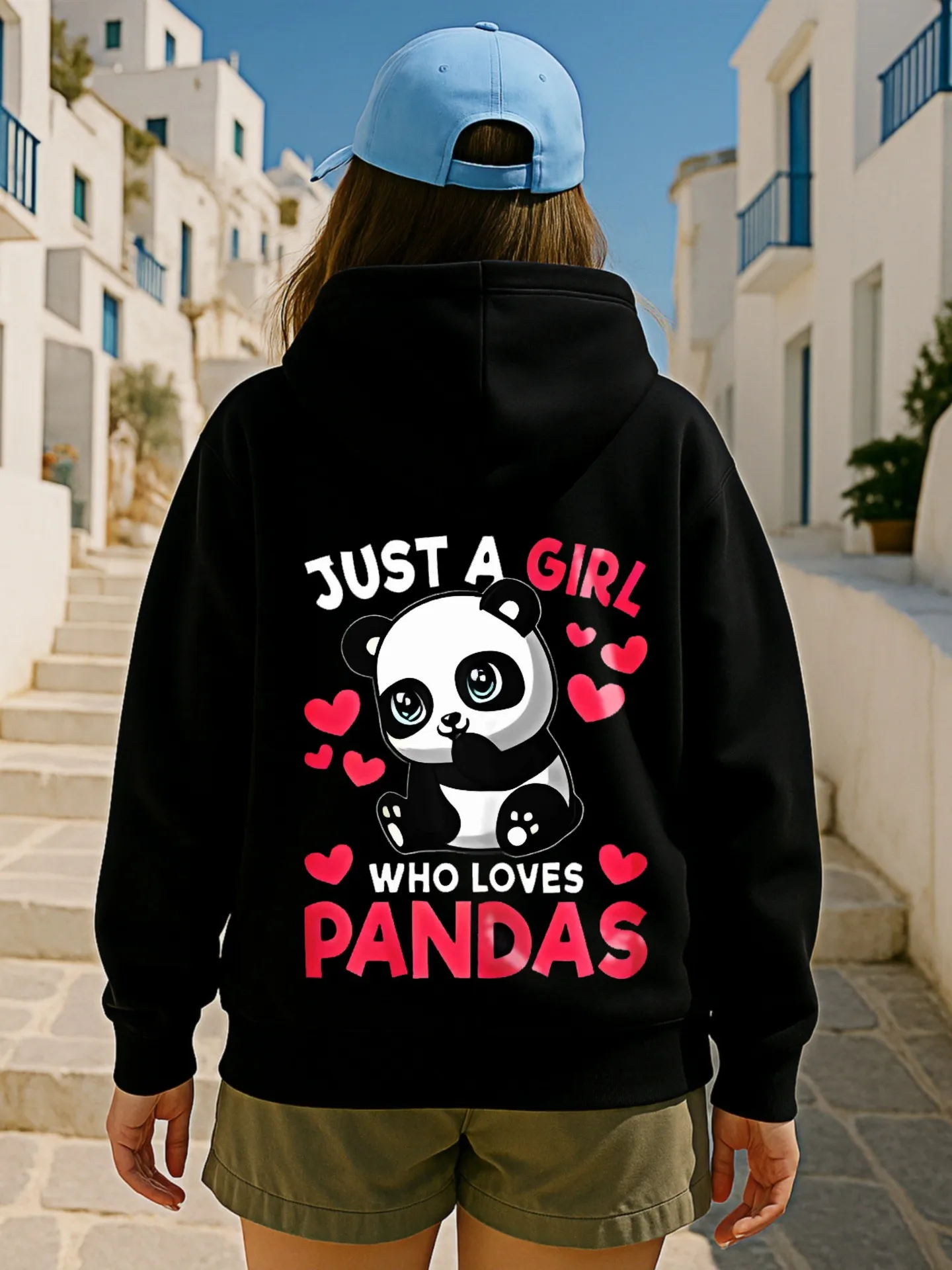 هودي نسائي كاجوال بطبعة باندا وقلب جرافيك، قماش ناعم، للارتداء اليومي غير الرسمي