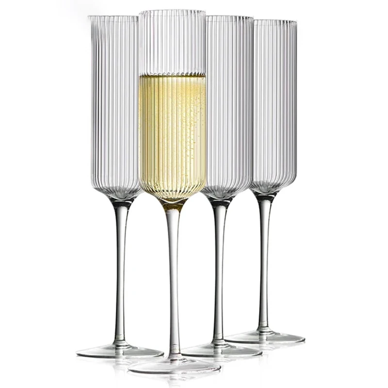 Striped Transparent Goblet Bar Cocktail Champagne Flutes Suitable For Party Handmade Striped Wine Glass Drinkware