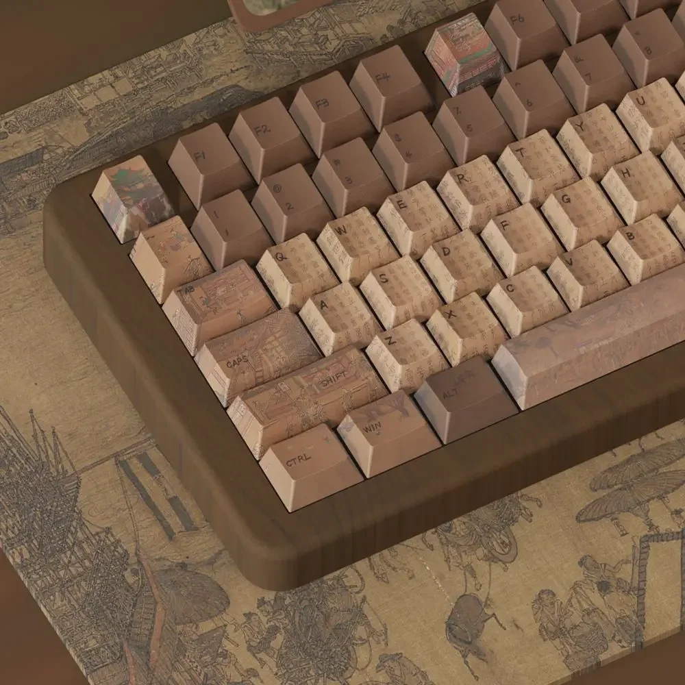 

Qingming Shanghetu keycaps, retro side light-transmitting PBT original factory, suitable for wooden tuo tuo 64 68 100 mechanical