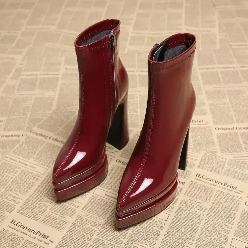 Waterproof Platform High-heeled Autumn Short Boots for Women, 2026 Autumn Winter, Petite Size, Extra High Heel