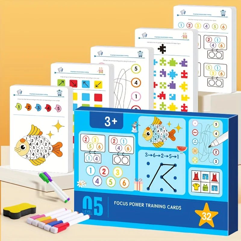 Reusable Activity Card Pen Control Tracking Attention Visual Exercise Challenges for Number Shape Recognition Letter Recognition