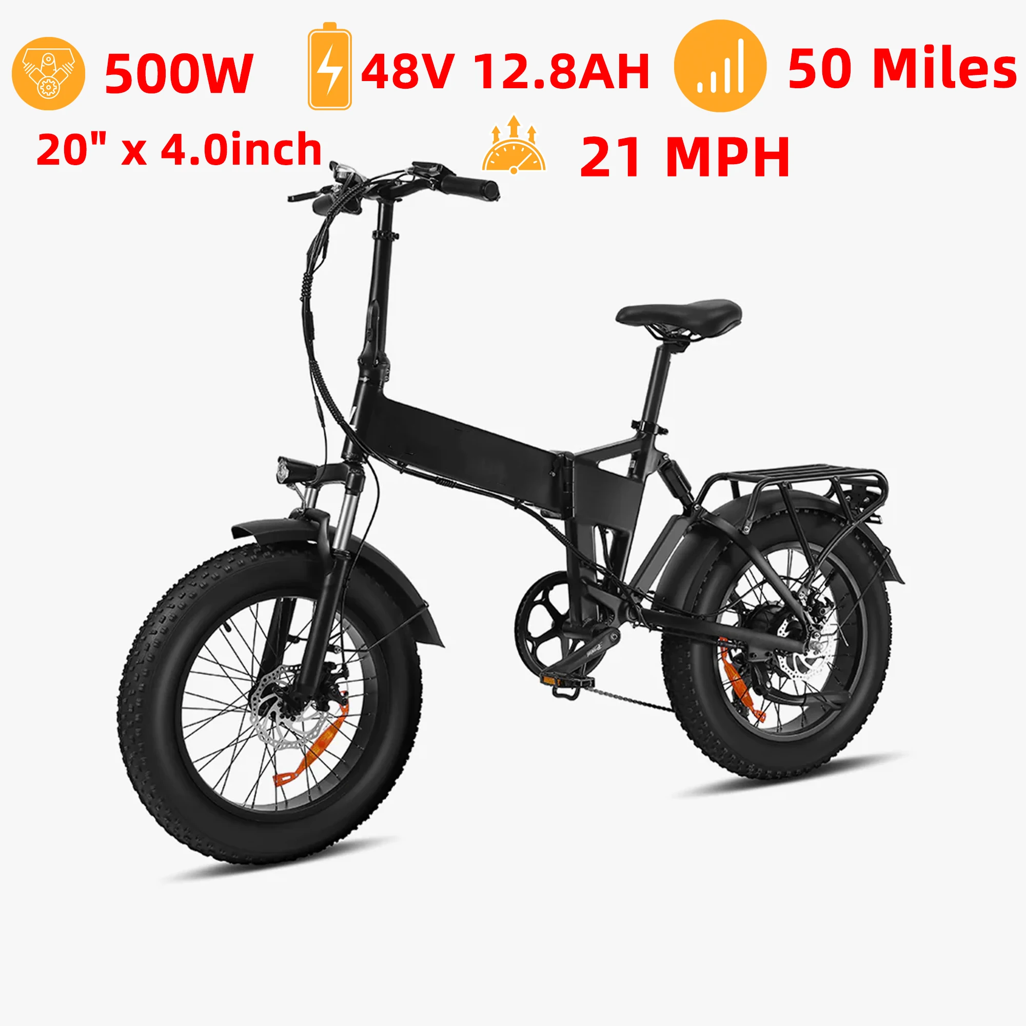 

Складной электрический велосипед 20 "x4, портативный электрический велосипед, MAX Range 50MILES, 48 В, 12,8 Ач, передний амортизатор, электронный велосипед для взрослых