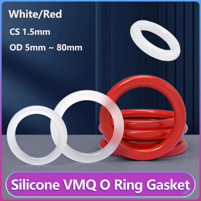 

CS 1.5mm OD 5mm ~ 80mm White Red VMQ Silicone O Ring Gasket Waterproof Washer Round O Shape Silicone Rubber Seal Ring Gaskets