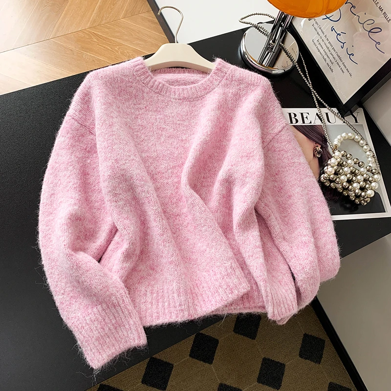 Sweter damski z dzianiny wełnianej z wysokiej półki na jesień 2025, okrągły dekolt, odkryte ramiona, jesienno-zimowy bazowy...