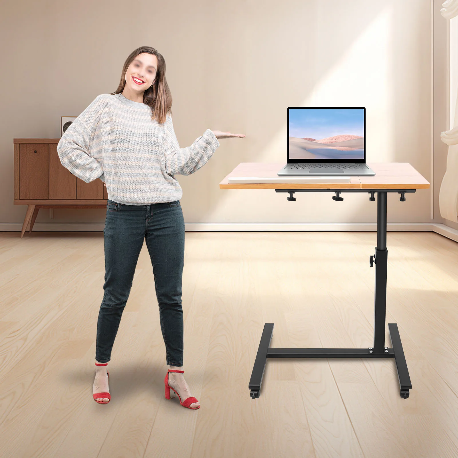 Adjustable Laptop Desk: Ergonomic, Height & Angle Adjustable with Lockable Wheels for Comfort and Mobility desk table