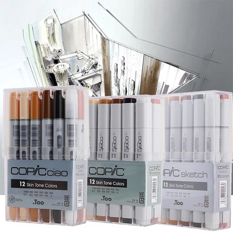 Japan Copic Soft Nib Marker 7/12colors Skin Color Cold Gray CG Neutral Gray Marker Animation Illustration Design Marker Pen Set