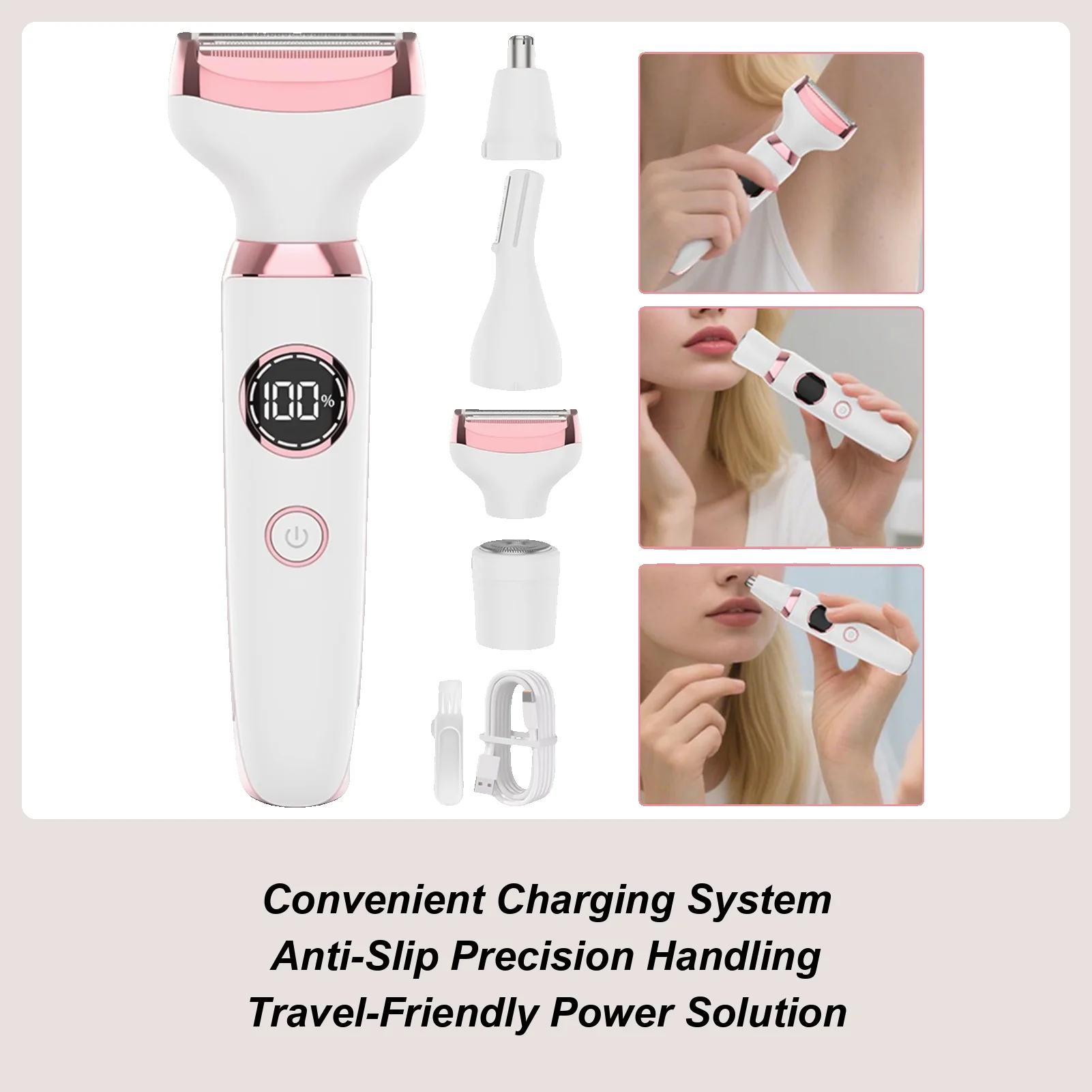 

Эргономичная ручка, инструмент для быстрой зарядки, триммер для волос на теле, безболезненная бритва для удаления волос на теле, бикини, руки, ноги, лицо, бритье