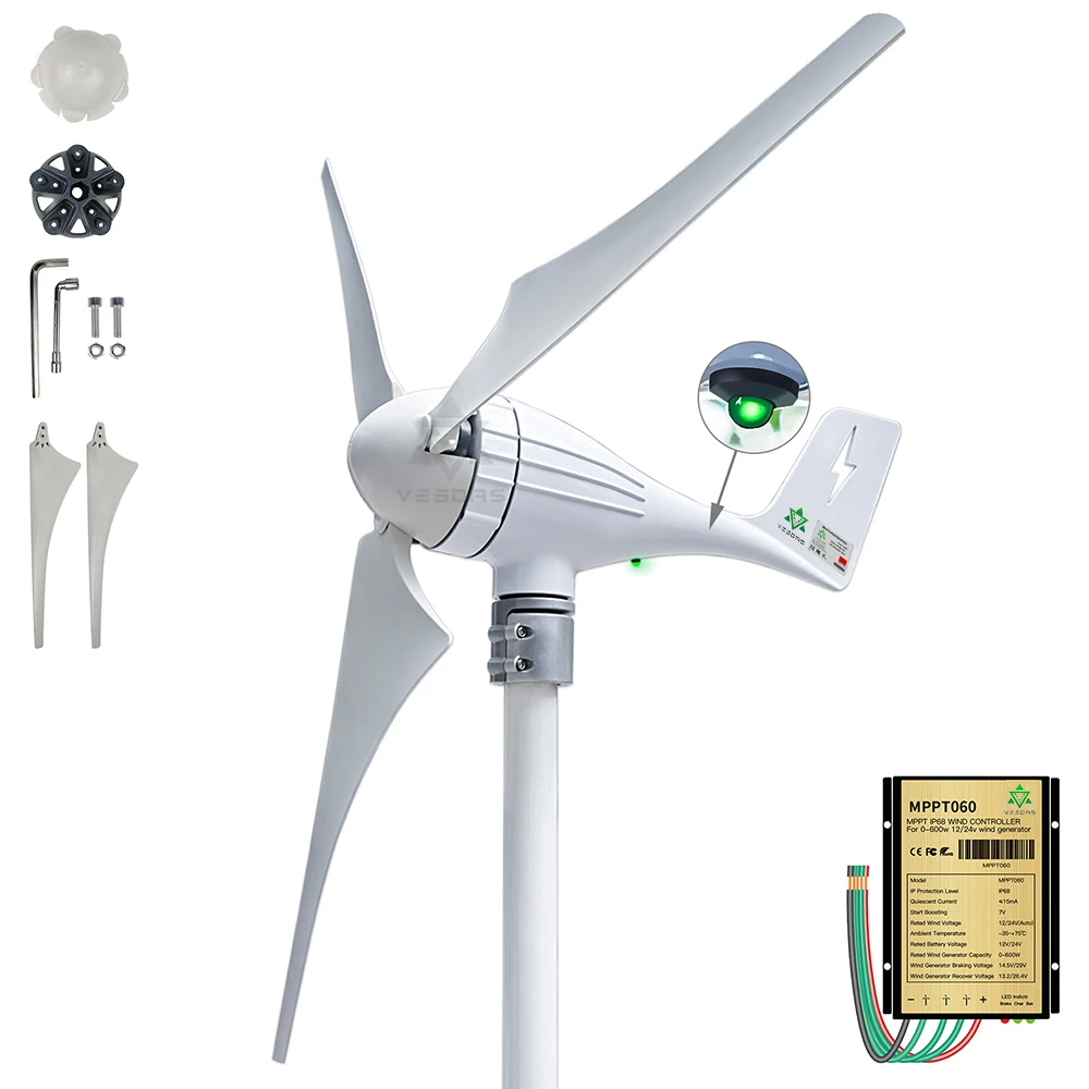 

600W 12V 24V AC Windmill Small Wind Turbine Generator With MPPT Controller With Led Indicator For Resident Home