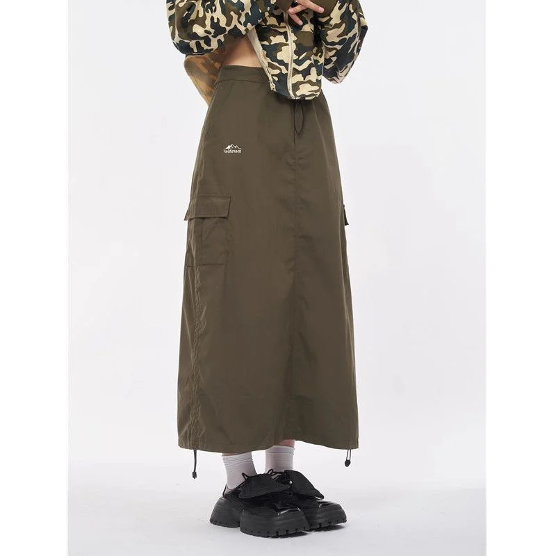 

plus Size High Waist A-Line Skirt Street Style Retro Workwear for plus Size Women Summer Long Skirt with Pockets by Aoumy