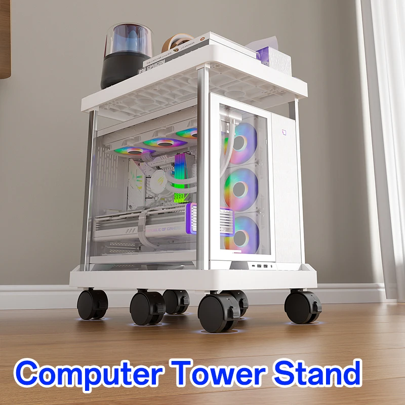 1/2/3-Tier Mobile Computer Tower Stand – Multi-Level Storage Rack for Printers, Universal Wheels, Ventilated Design