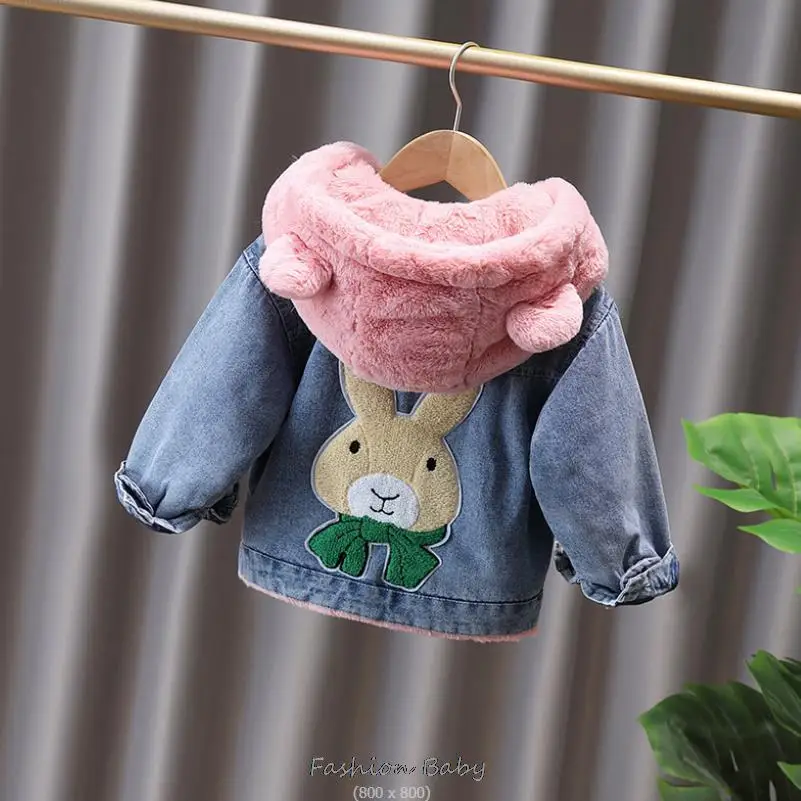 Children Coat Girls Padded Cotton Denim Jacket Winter New Fashion Warm Girl\'s Jacket Coat Splicing Mao Mao Outerwear