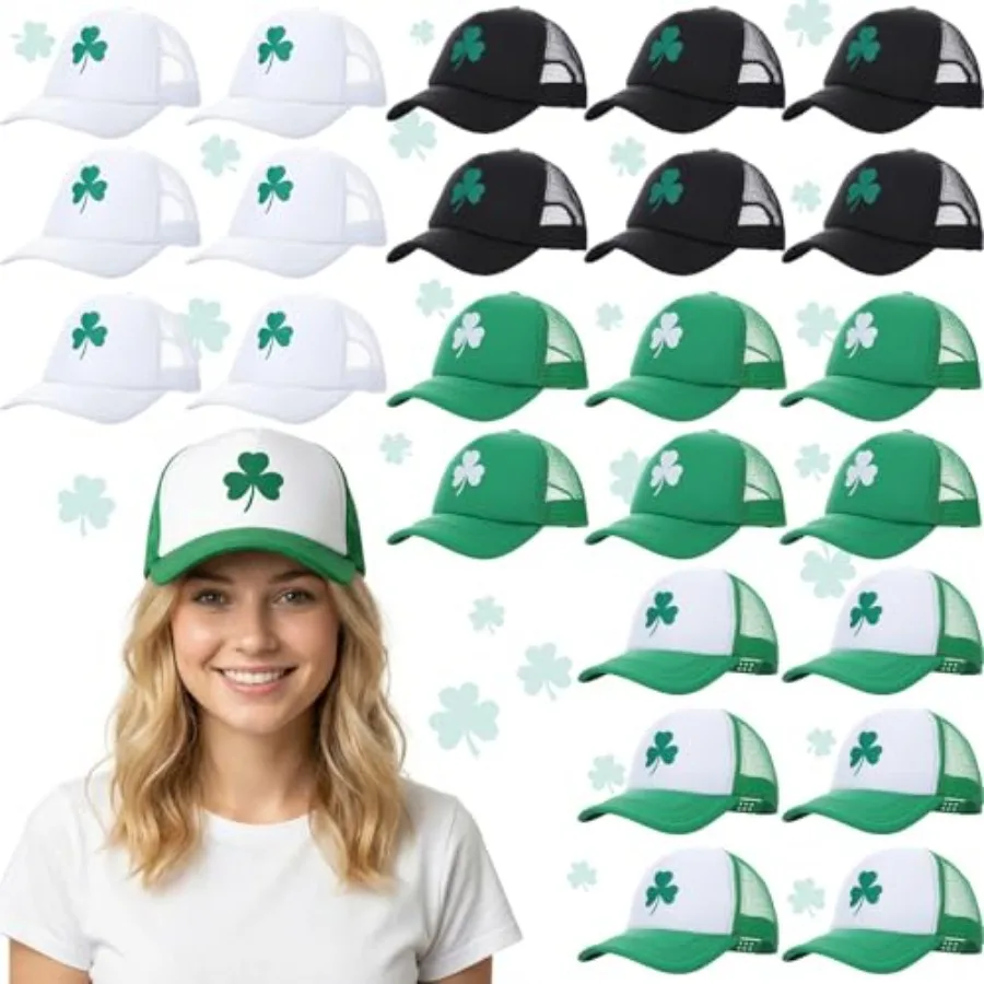 

24 шт. Кепки ко Дню Святого Патрика, ирландские бейсболки с четырехлистным клевером, регулируемые, из пенополиуретана и хлопка, для мужчин и женщин, подарки