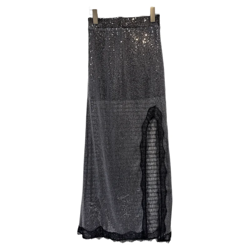 Ele longue dentelle ourlet f jupe haute fente perle tissu femmes Faion tendance automne nouveau Sle k Sle Stand Fit jupe