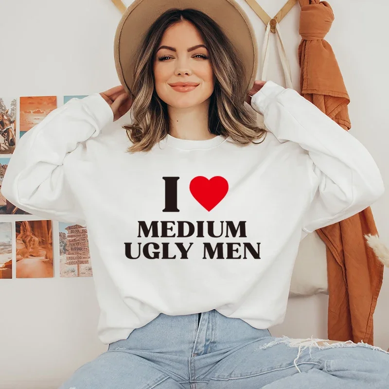 

Funny I Heart Medium Ugly Men Women Sweatshirts O Neck Cotton Hoodies 2000s Boyfriend Style Graphic Jumper College Goth Clothes