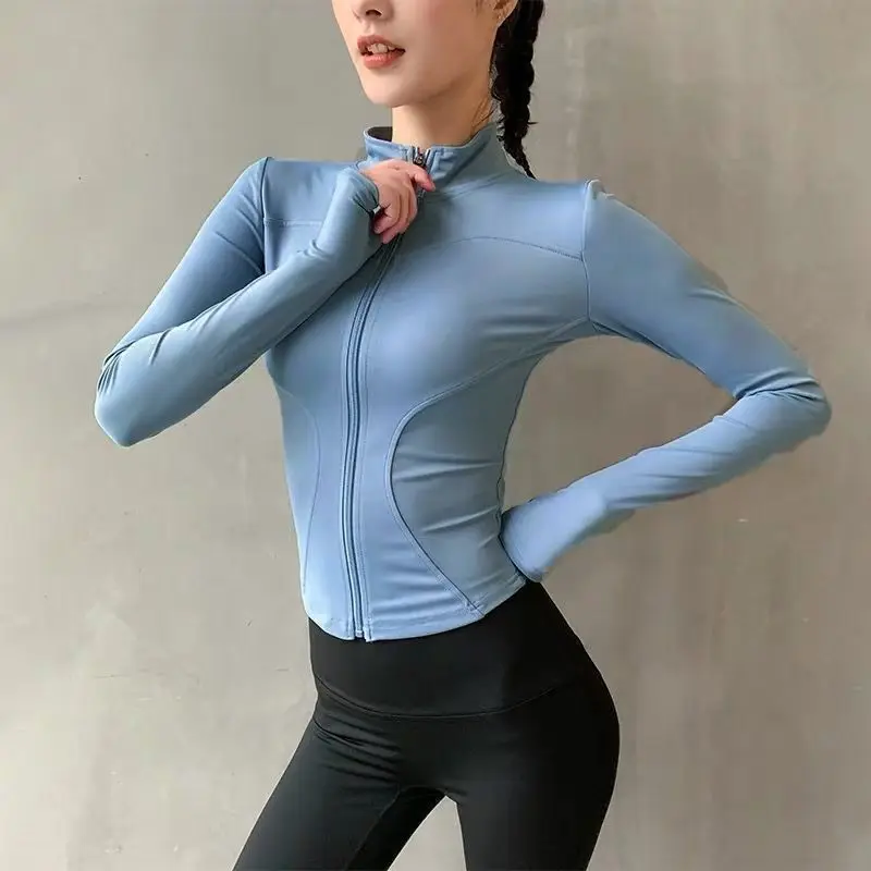 Fitness Sports Jacket Women\'s Zipper Long-sleeved Stand-up Jacket Quick-drying Training Yoga Clothes Summer Breathable Top