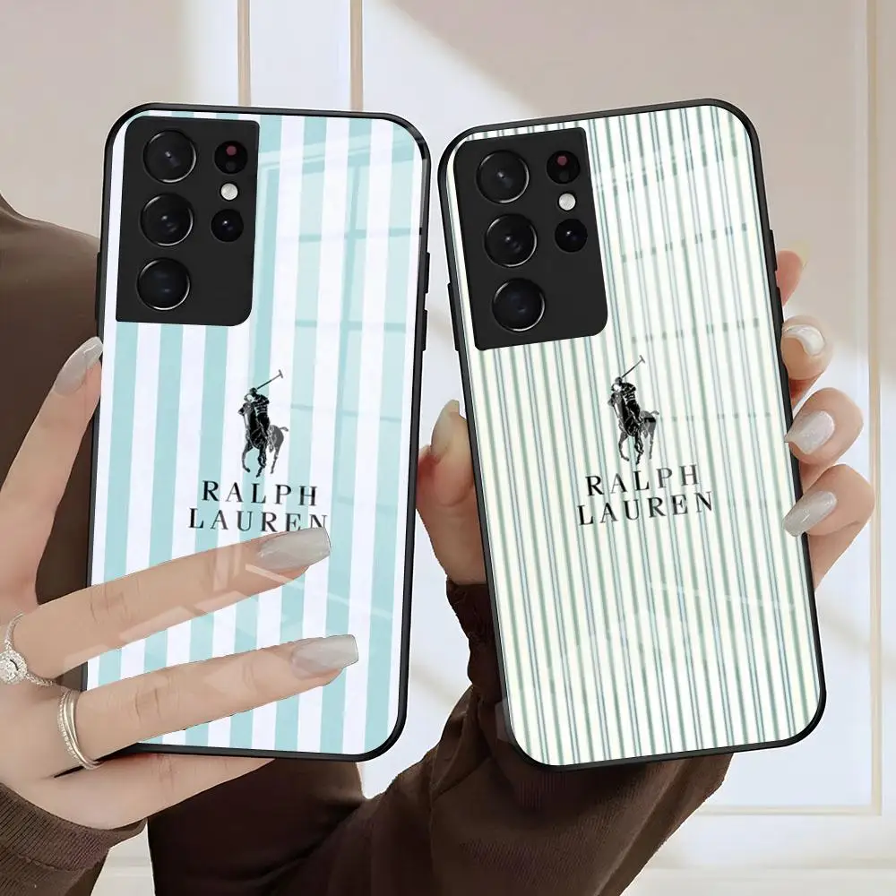 Fashion Brands Polo Phone Case For Samsung S26 S25 S24 FE S23 S22 S21 Plus S20 Ultra Note20Ultra Black Glass Cover