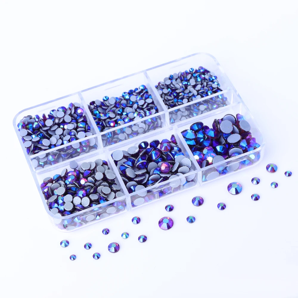 SS6-SS20 1440Pcs Mixed Sizes Glass Hotfix Rhinestones 6Grid Box Flat Back Glitter Crystal Strass Iron On Rhinestones for Clothes